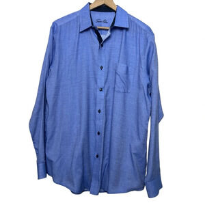Tasso Elba Blue Lightweight Button Down Long Sleeve Shirt Mens Size Large
